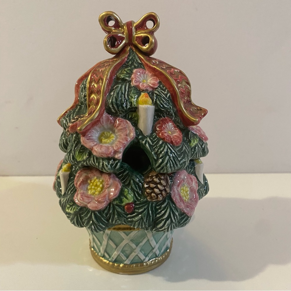 Vintage Fitz & Floyd Classics Handcrafted Lidded  Christmas Topiary Sugar Bowl